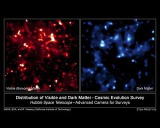 可見物質和暗物質在宇宙中的分布。（NASA）