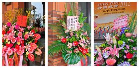 '總統馬英九、副總統蕭萬長；嘉義縣長張花冠；立委翁重鈞等致贈花籃，祝賀美國神韻藝術團演出成功。'