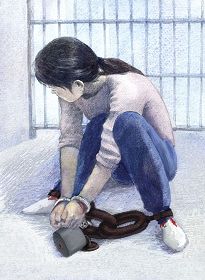 中共酷刑示意圖：戴腳鐐