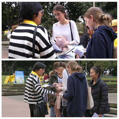 '圖3：一群年輕的女孩在了解真相後都認真地在徵簽表上簽了名。'
