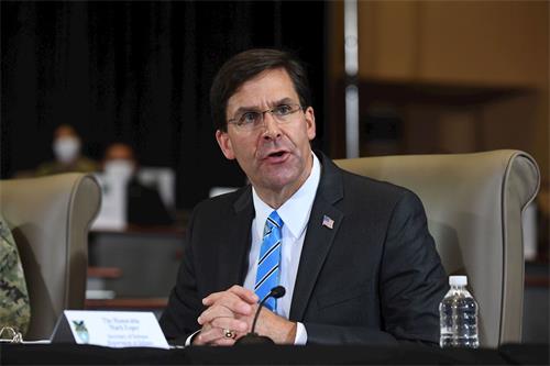 '圖2：美國國防部長埃斯珀（Mark Esper）指出，解放軍不是為中國服務，而是效命於中共。他敦促其它印太地區國家與美國一同對抗中共。'