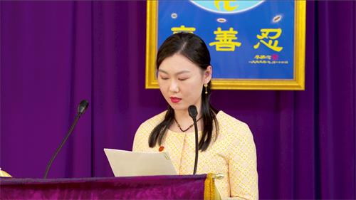 '圖4：李夢菲在媒體法會上發言。'